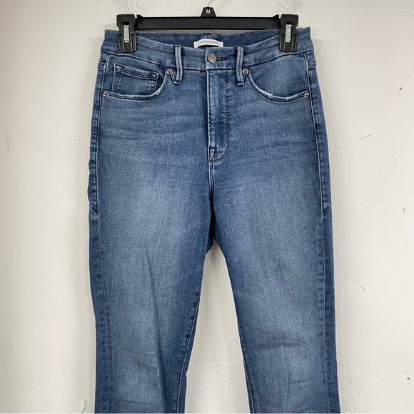 Good American Good Waist High Rise Skinny Jeans Womens 4 Raw Hem Blue Denim - Picture 6 of 13